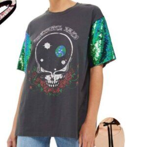 And Finally Sequin Sleeve Grateful Dead Tee Sold at Top Shop Size 4